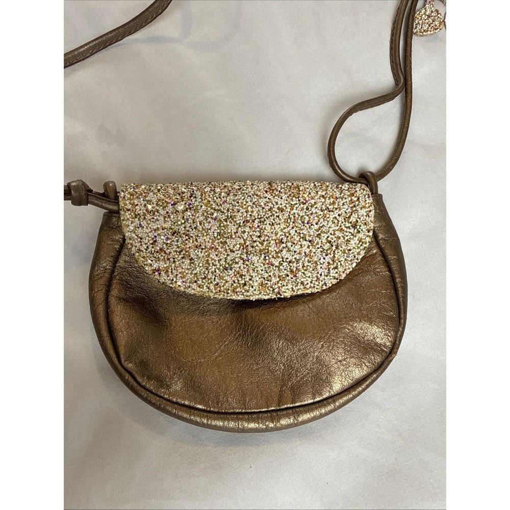 Bonpoint girls metallic Bronze Glitter Leather bag crossbody Cherry Logo Purse